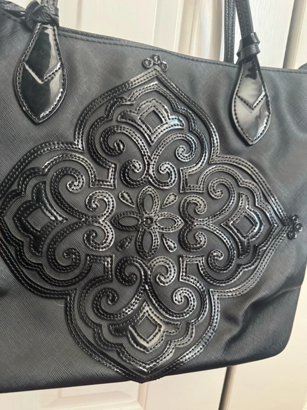 Brighton Black Women's Tote Bag with Decorative Medallion